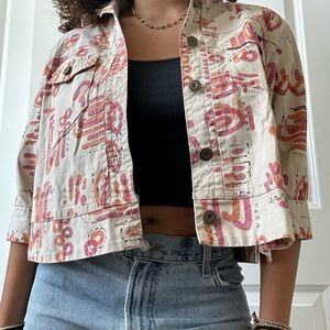 patterned denim jacket